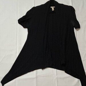 Vixen - Black Open Front Short Sleeve Cardigan with Draped Hem